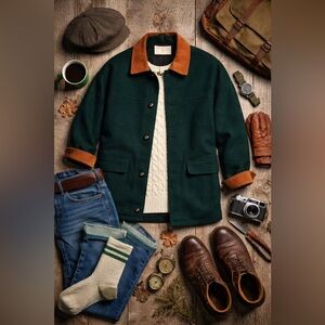 Vintage International Scene Hunter Green Wool Barn Coat